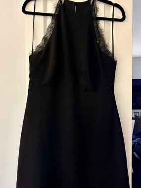 Mango Black Mini Dress with Lace Trim
